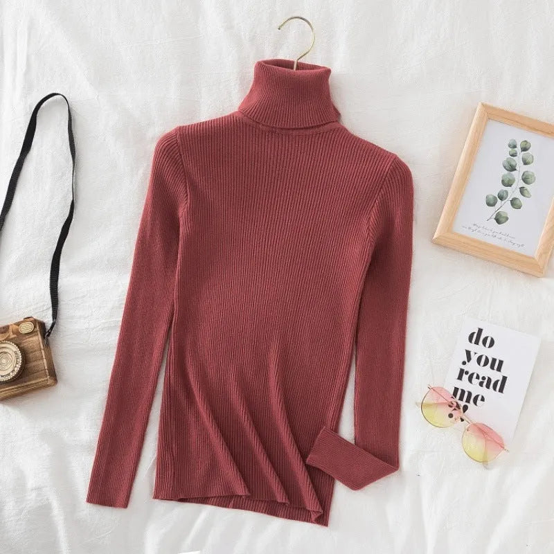 Slim fit turtleneck sweater top in black, white, brick red and other colours, sizes S to XL