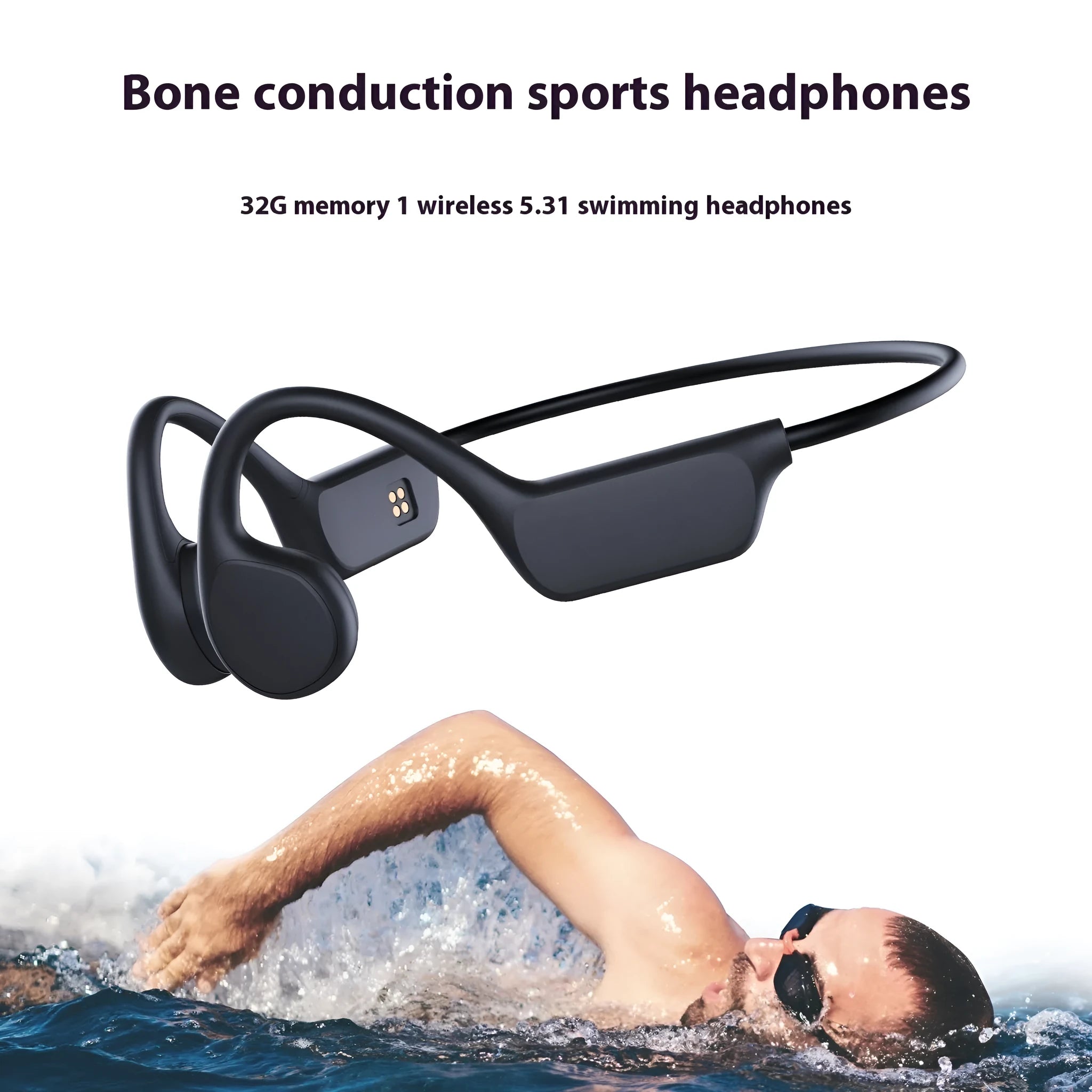 Swimming headset 32G memory waterproof silicone earphones in Black, Red and White Orange options
