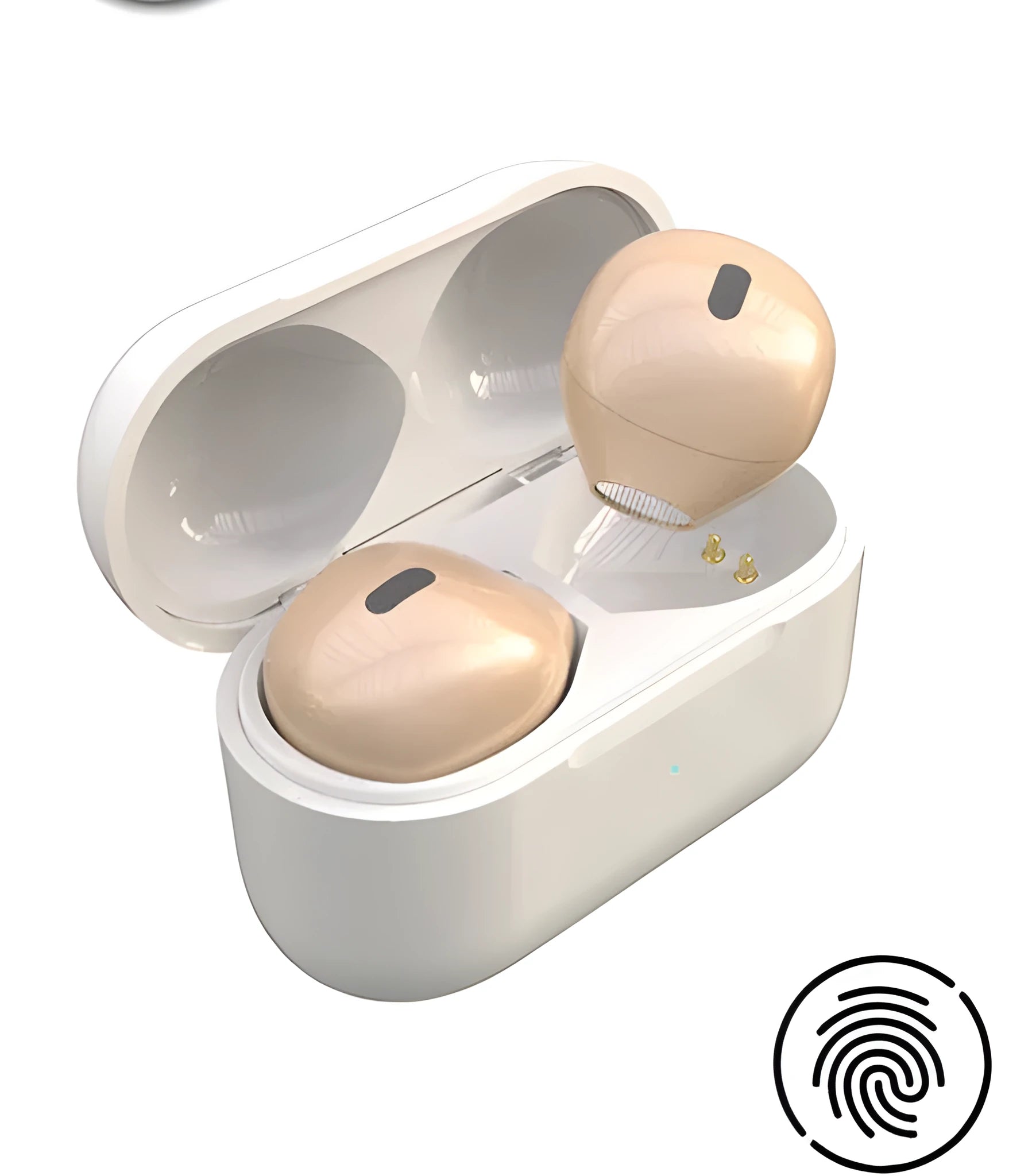Invisible mini Bluetooth earpiece in skin tone colour with 9mm diameter for discreet wearing.