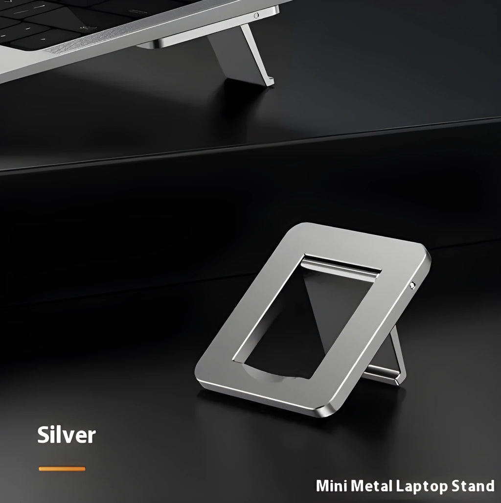 Foldable aluminium laptop bracket with 3M adhesive measuring 4.8cm x 3.5cm
