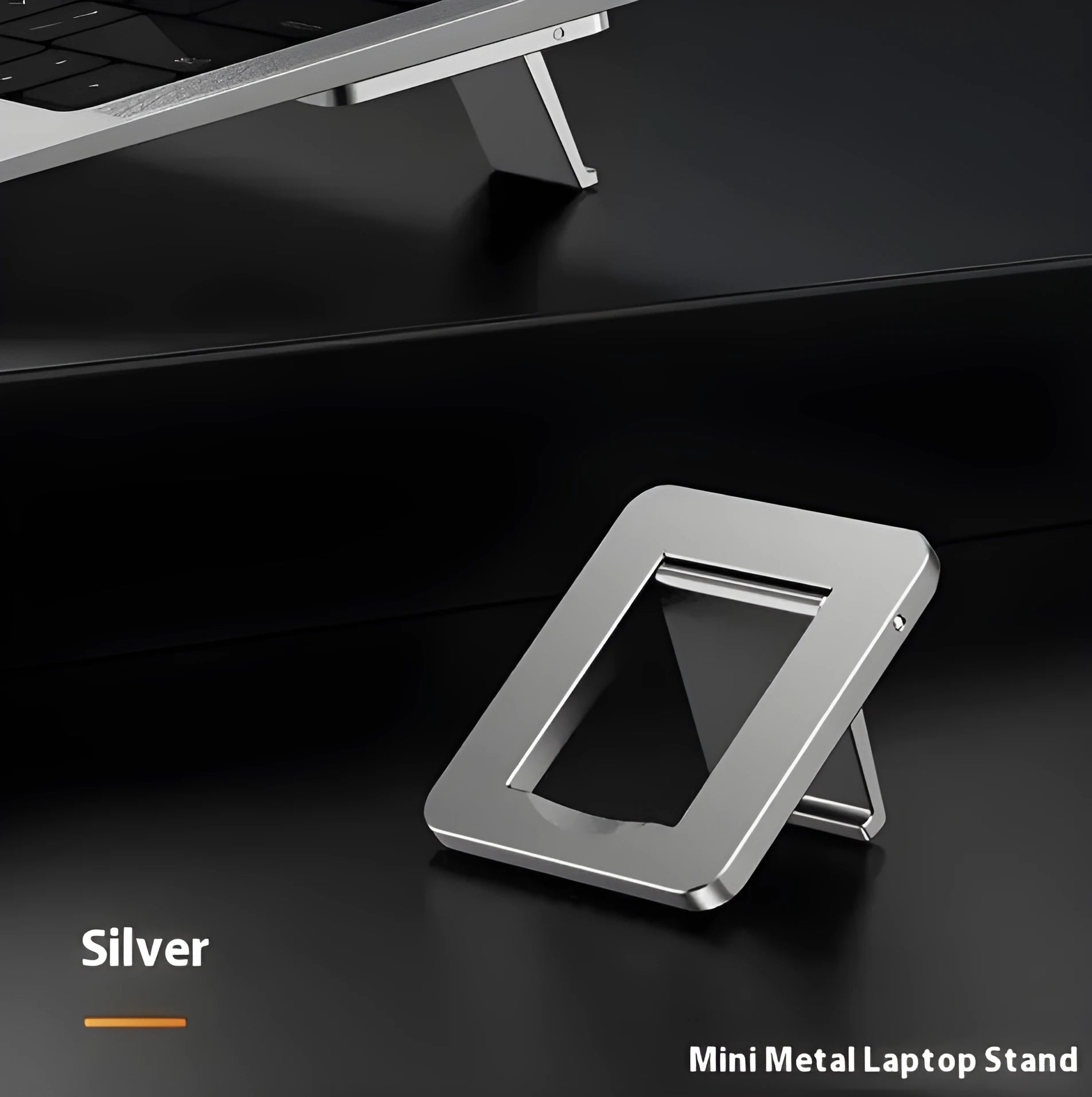 Foldable aluminium laptop bracket with 3M adhesive measuring 4.8cm x 3.5cm