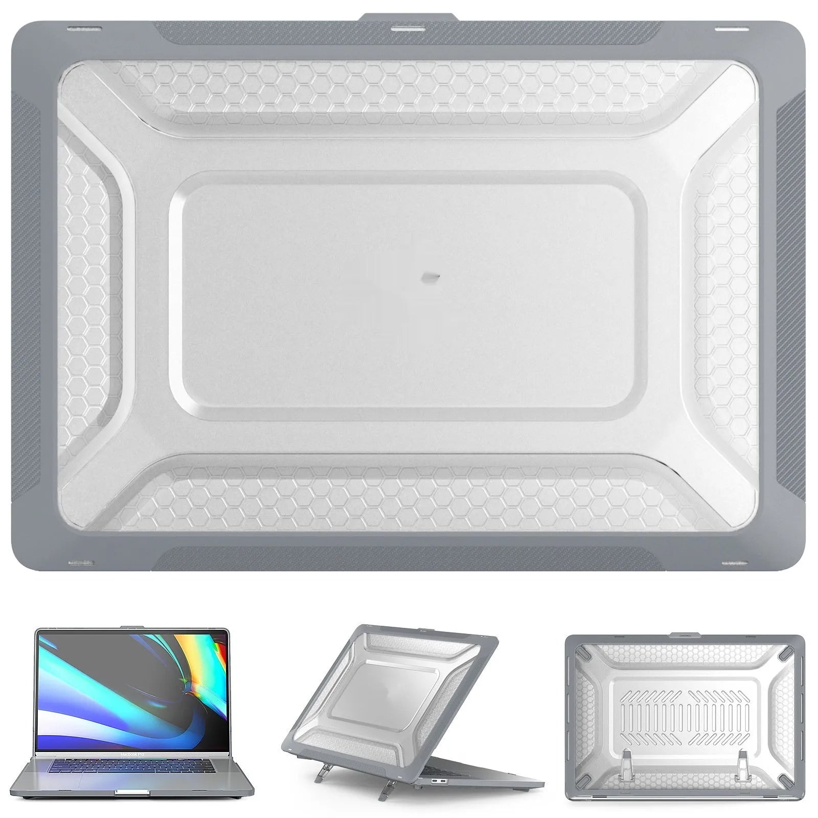 MacBook protective shell case in four colours: cold black, starry sky grey, elegant apricot and sapphire blue