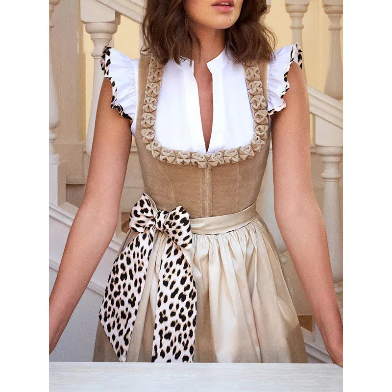 German Oktoberfest style women's dress in khaki polyester-cotton fabric