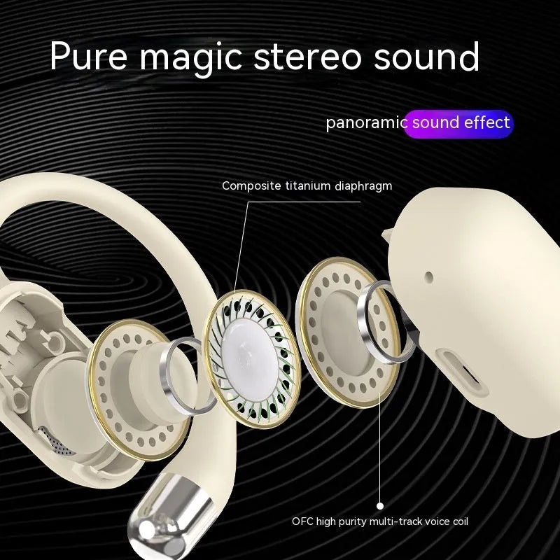 True wireless Bluetooth ear hook headset in black or skin colour with 500mAh battery and V5.4