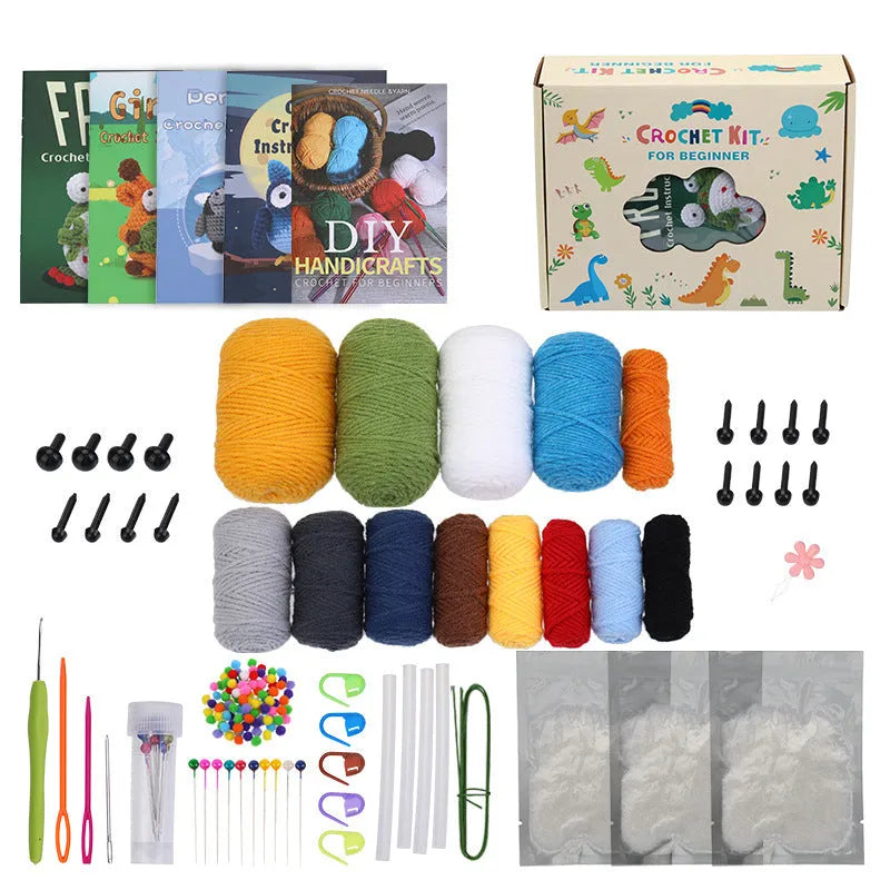 White yarn ball and blueyellow coaster crocheted material package with wool blend yarn