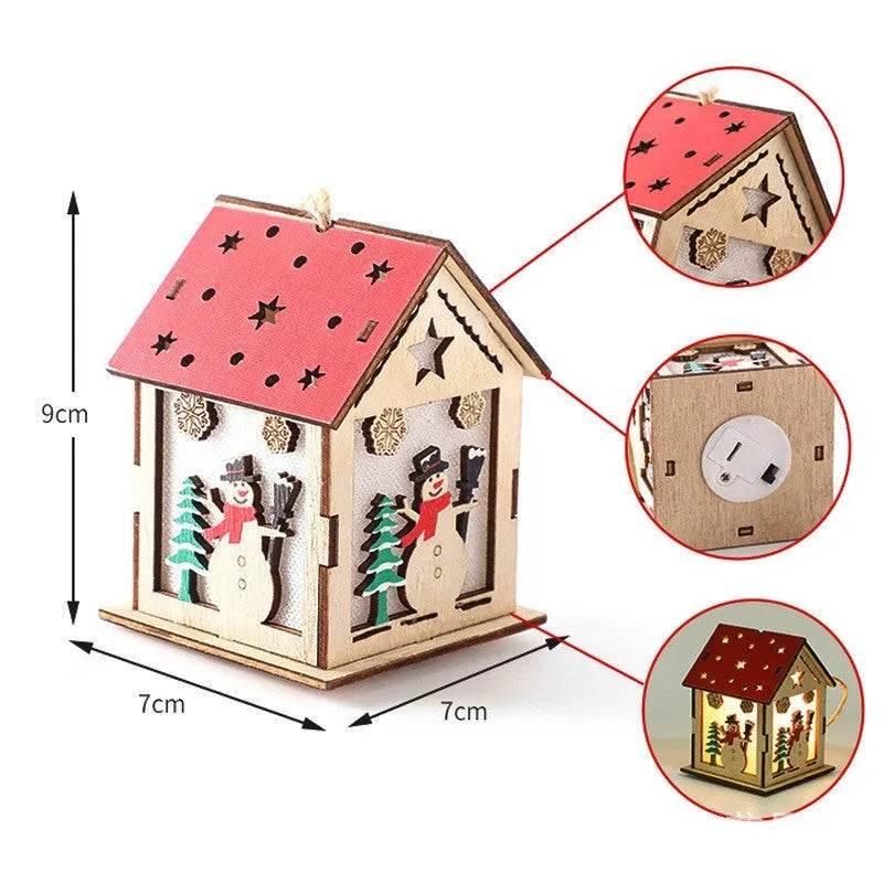 Wooden festive pendant 7cm x 7cm x 9cm with LED wick and battery in snowman, Santa or elk design