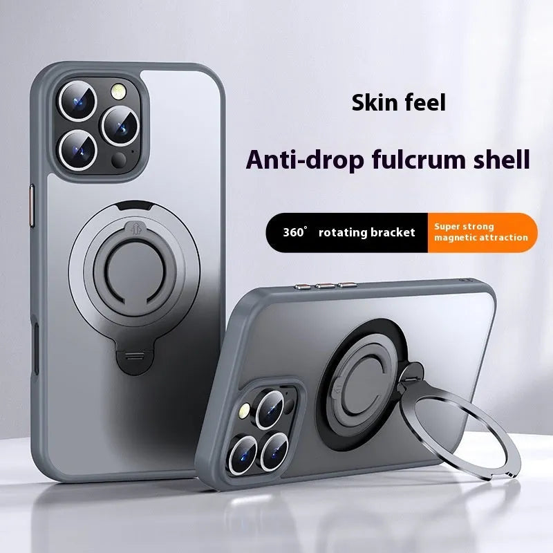 Apple iPhone 14 PC TPU silicone phone case in matte black with pull ring bracket and magnetic suction