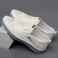 Men's casual soft leather shoes with PU upper, low wedge heel, in black colour
