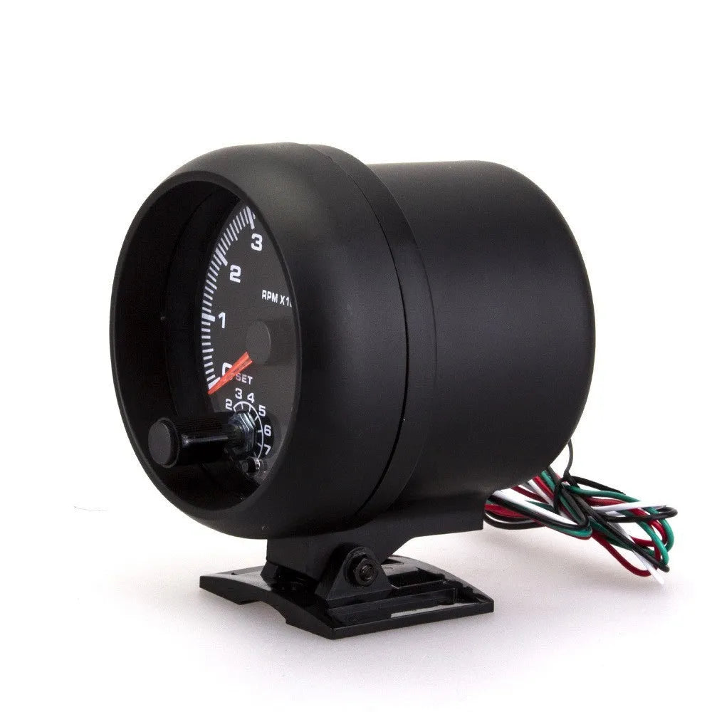 Black automotive blue light pointer tachometer with 95 mm plastic housing