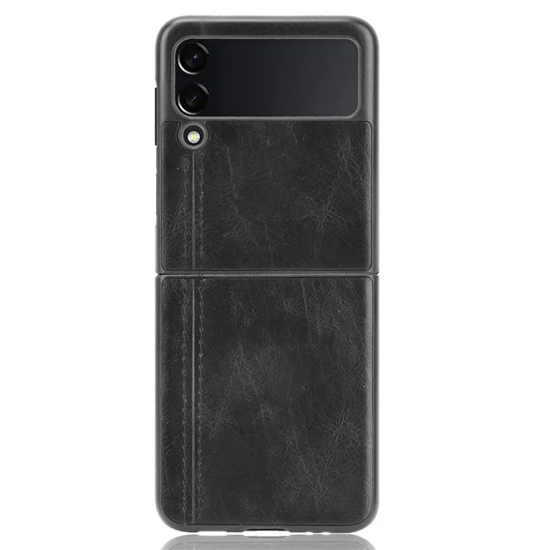 Cow Pattern Car Thread PC leather phone case for Samsung Galaxy Z Flip 3 5G in black back cover style