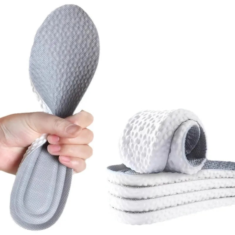 Grey, black, and orange breathable PU sports insoles shown on a size guide from 35 to 46.