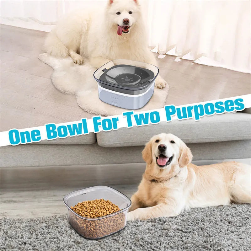 Transparent 2 litre dog water bowl with floating disk and visible water level
