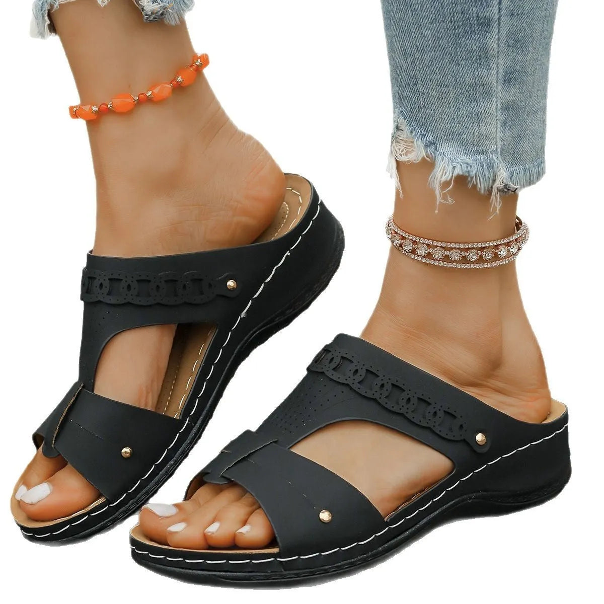 Personalised Roman-style slippers with slope heel design in multiple colour options