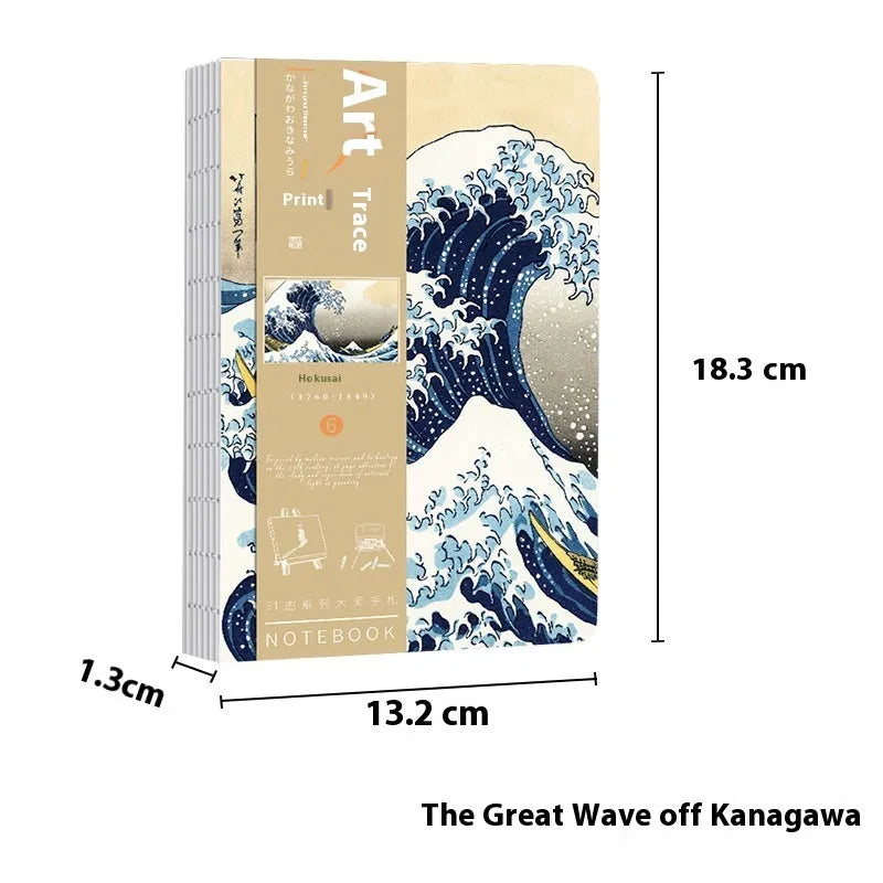 Ukiyo-e Kanagawa surfing village retro hand ledger with Daolin paper interior measuring 13.2 x 18.3 cm