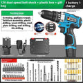 12V two-speed impact pistol drill electric screwdriver in plastic storage box
