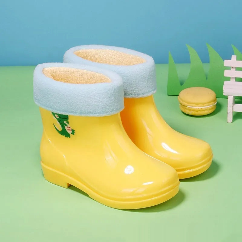 Children's non-slip rain boots with plastic upper, mid-calf length, solid colour, autumn winter student shoes