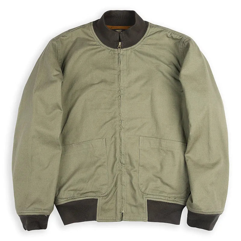 Solid colour men's cotton tank jacket coat with stand collar and size stick pocket in 1602 army green