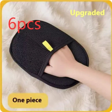 Black pet hair remover mitt with silicone bristles for dog and cat grooming