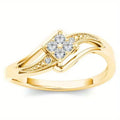 Copper diamond geometric women's ring with micro inlaid zircon details in yellow gold finish