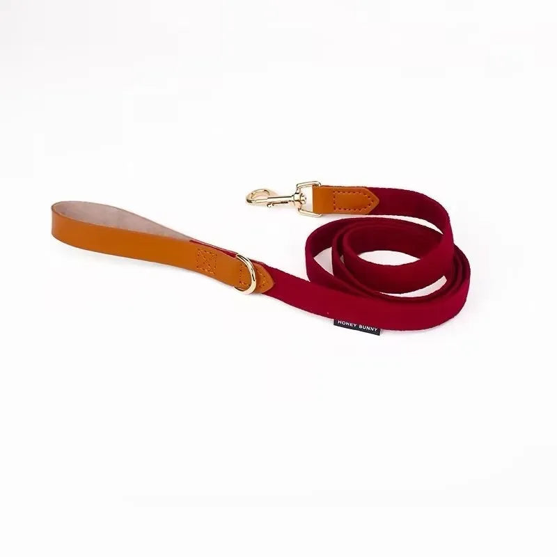 Dog bowknot collar and hand holding rope set in cream green