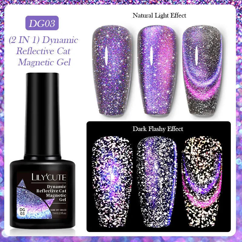 Diamond debris cat eye series UV nail polish gel in six colour options with nail glue