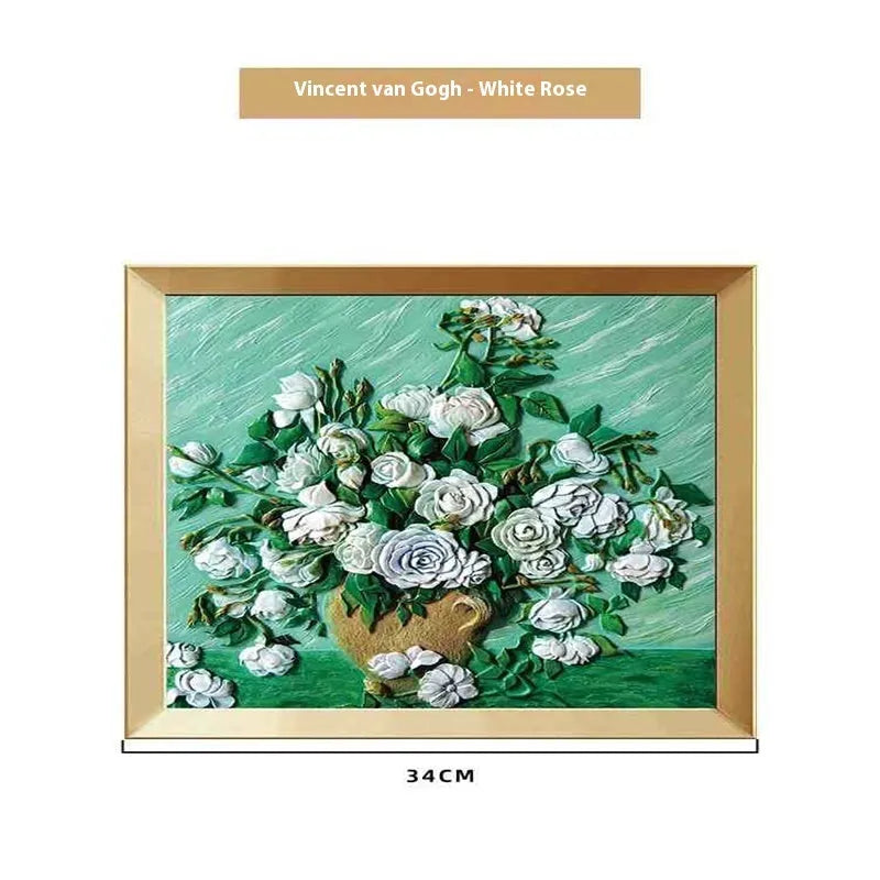 DIY oil painting kit with colour pots, brushes, and a canvas showing Van Gogh's Starry Night design.