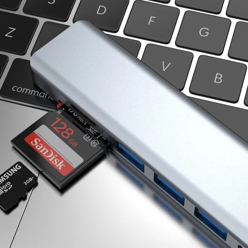 USB type-c expander docking station with seven ports including HDMI and USB 3.0 on 14.5cm cable