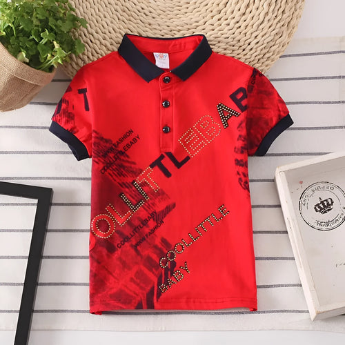 Boys short sleeve cotton shirt with lapel collar in solid colours for children aged 3-8