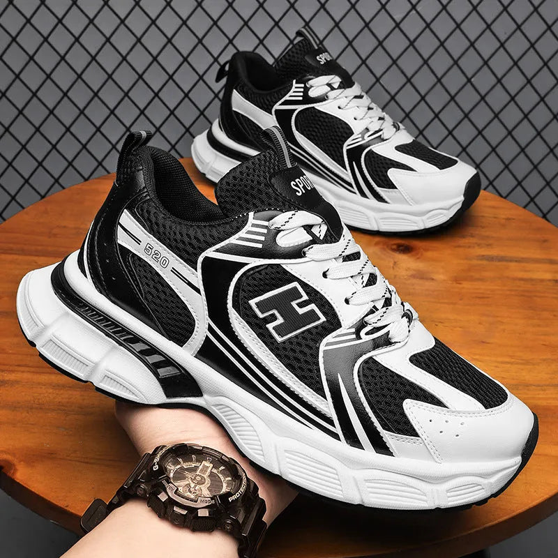 Men's mesh casual running shoes in three colour options with injection moulded plastic soles