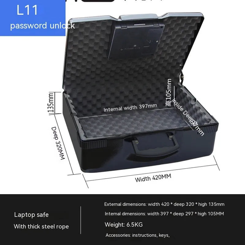 Portable metal safe box with mechanical key lock in silver colour