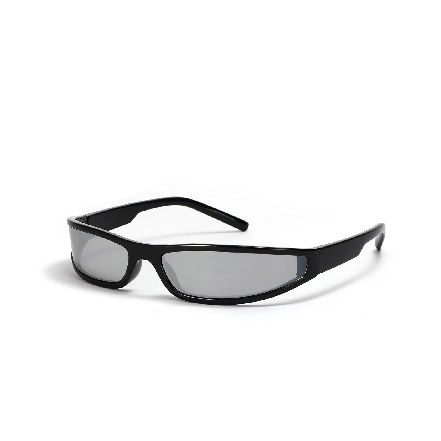 Narrow frame future style sunglasses for women in bright black and gray colour option