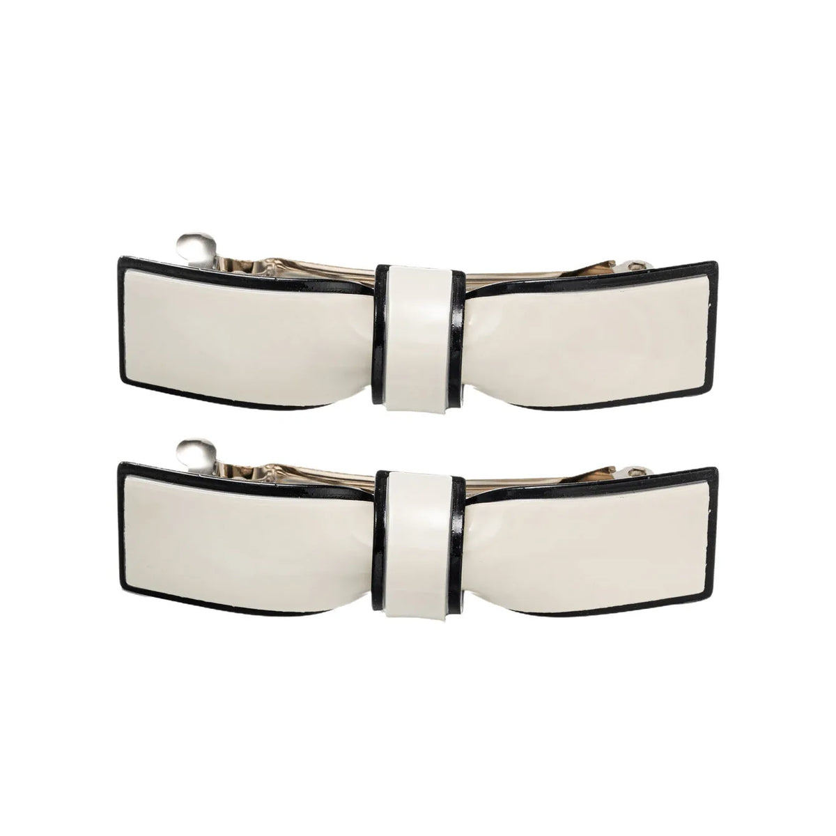 Acrylic bow hairpin pair in black and white, 6.5cm length, classic style for women's hair