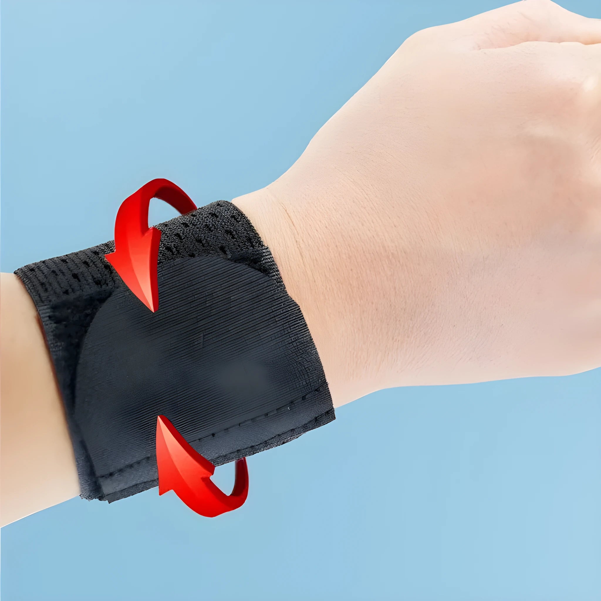 A black elastic breathable wrist guard for athletic sports and gym workouts.