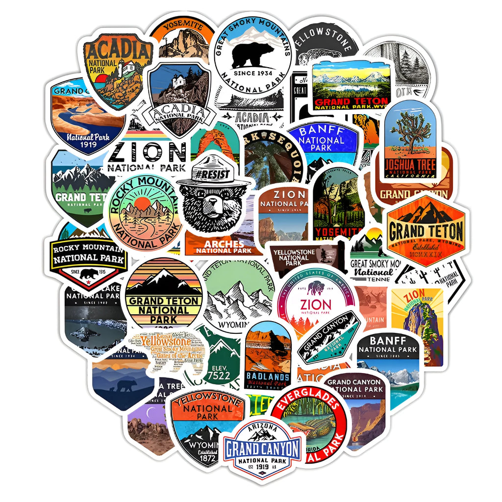 50 small matte National Park stickers in YT28 colour for stationery, cellphone, computer, and luggage use