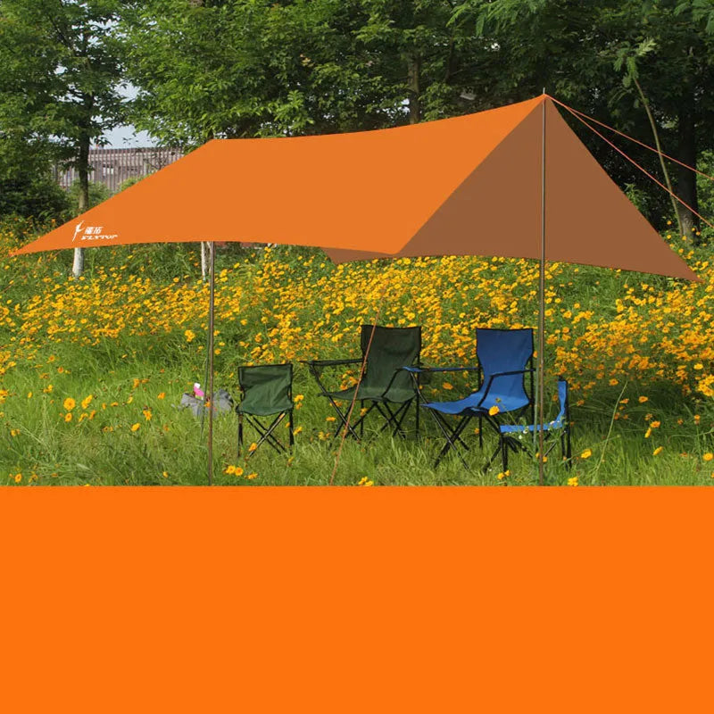 Sun shade camping canopy tent 3x3m with iron poles and 210D Oxford cloth in fruit green colour set up outdoors