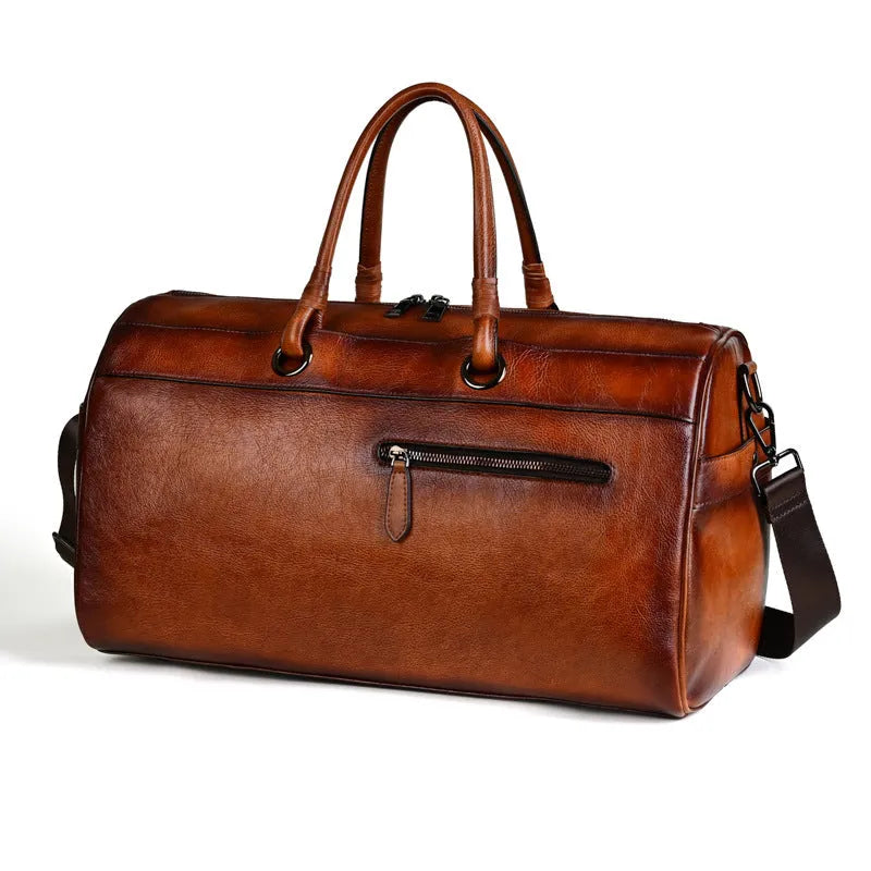 Brown genuine leather backpack with retro styling and 20L capacity