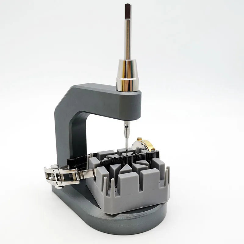 Silver multi-purpose press strap removal tool made from tool steel for watches, jewellery, glasses, and electronics