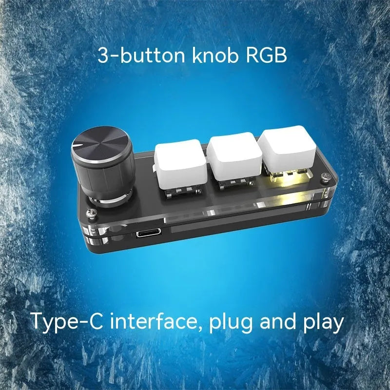 Black and white custom mini keyboard with RGB backlighting for copy and paste shortcuts