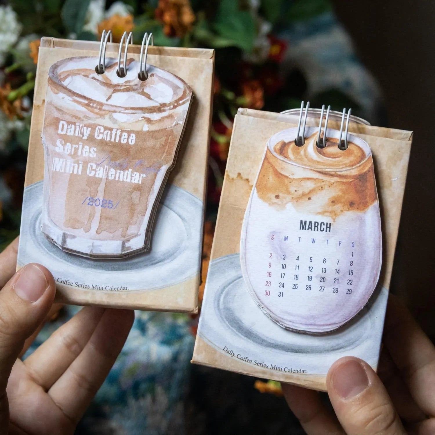 Mini 2025 desk calendar with themed designs for small desk spaces