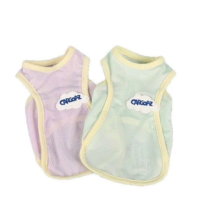 Lightweight grass green polyester vest for a cat, showing a simple sports-style pullover design.