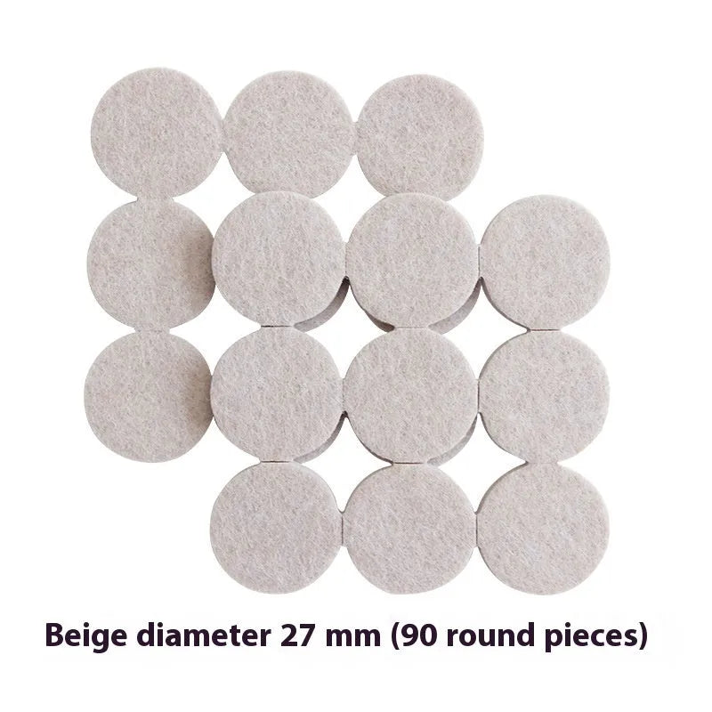 Beige plastic furniture leg stoppers in square and round shapes showing five size options
