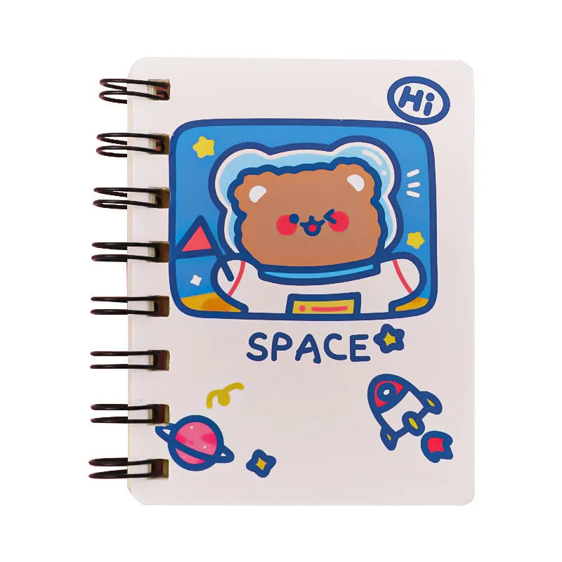 Astronaut series pocket flipper notebook showing 10.5x8cm size and themed cover options.
