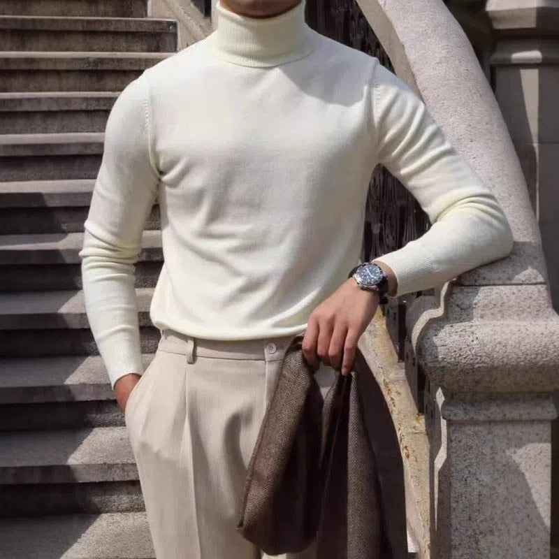 Men's cotton turtleneck sweater long sleeve knitwear in black, light business style