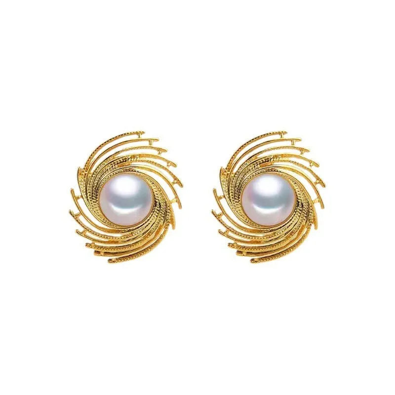 Women's vintage pearl earrings with flower-shaped alloy design and irregular hand-finished elements