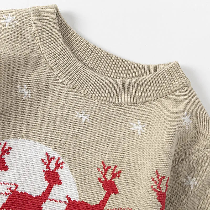 Viscose cotton knitted Christmas sweater for children, unisex, long sleeve round neck, available in red and navy blue