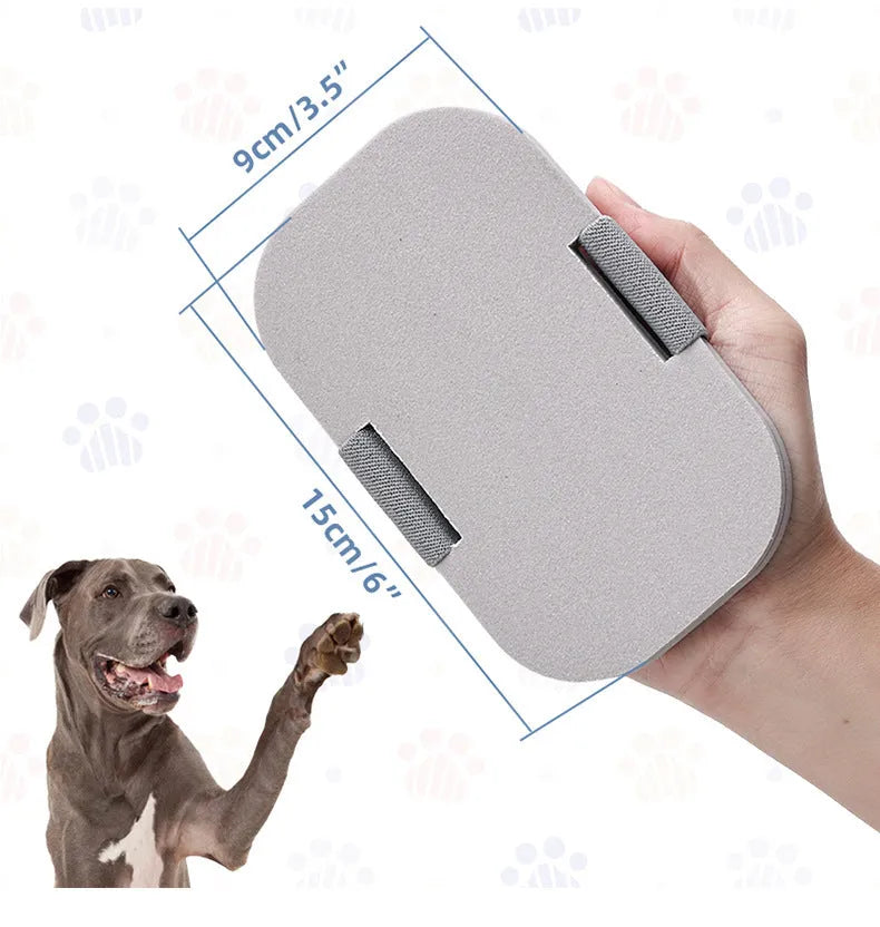Gray detachable dog nail file with EVA and polyester surface, 16x14x2.5cm compact size, on plain background