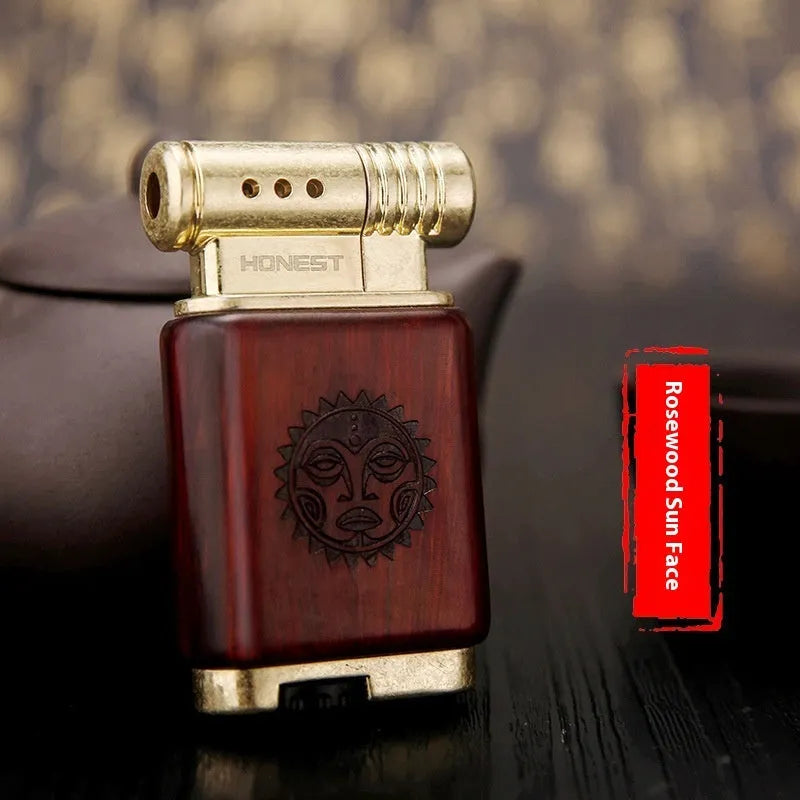 Decorative ebony gas lighter with metal construction showing wood-colour finish options