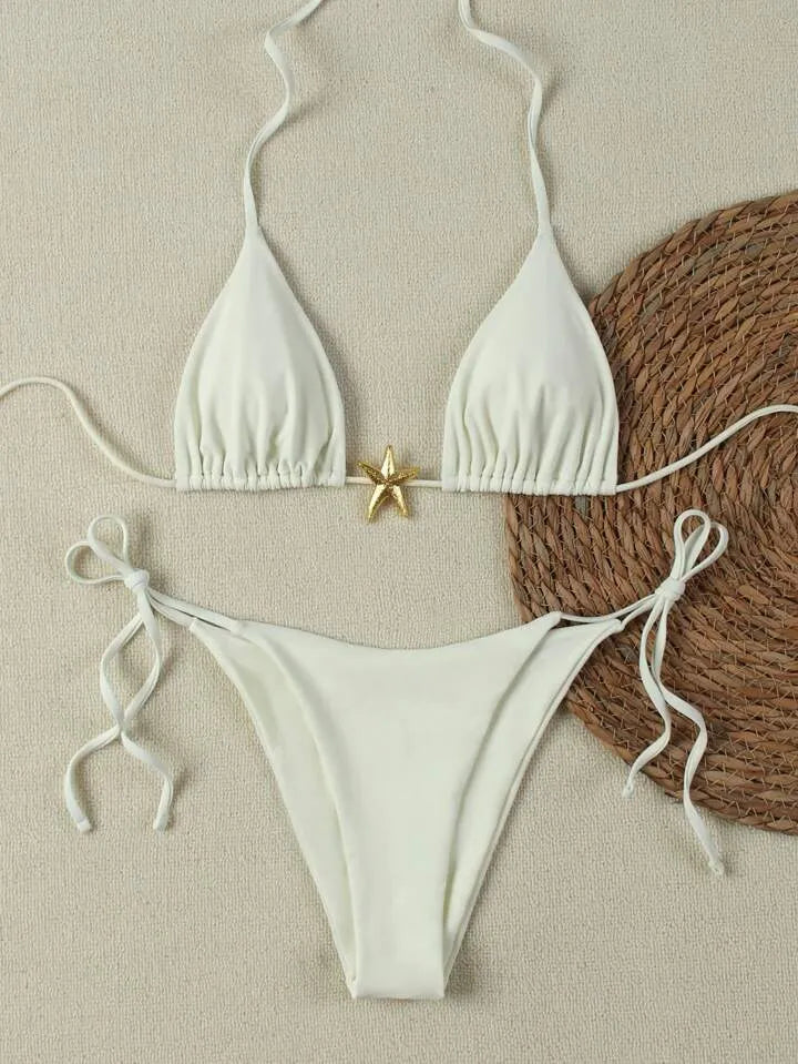 Women's lace-up bikini swimsuit in nylon with polyester spandex lining, seven colours, sizes S M L