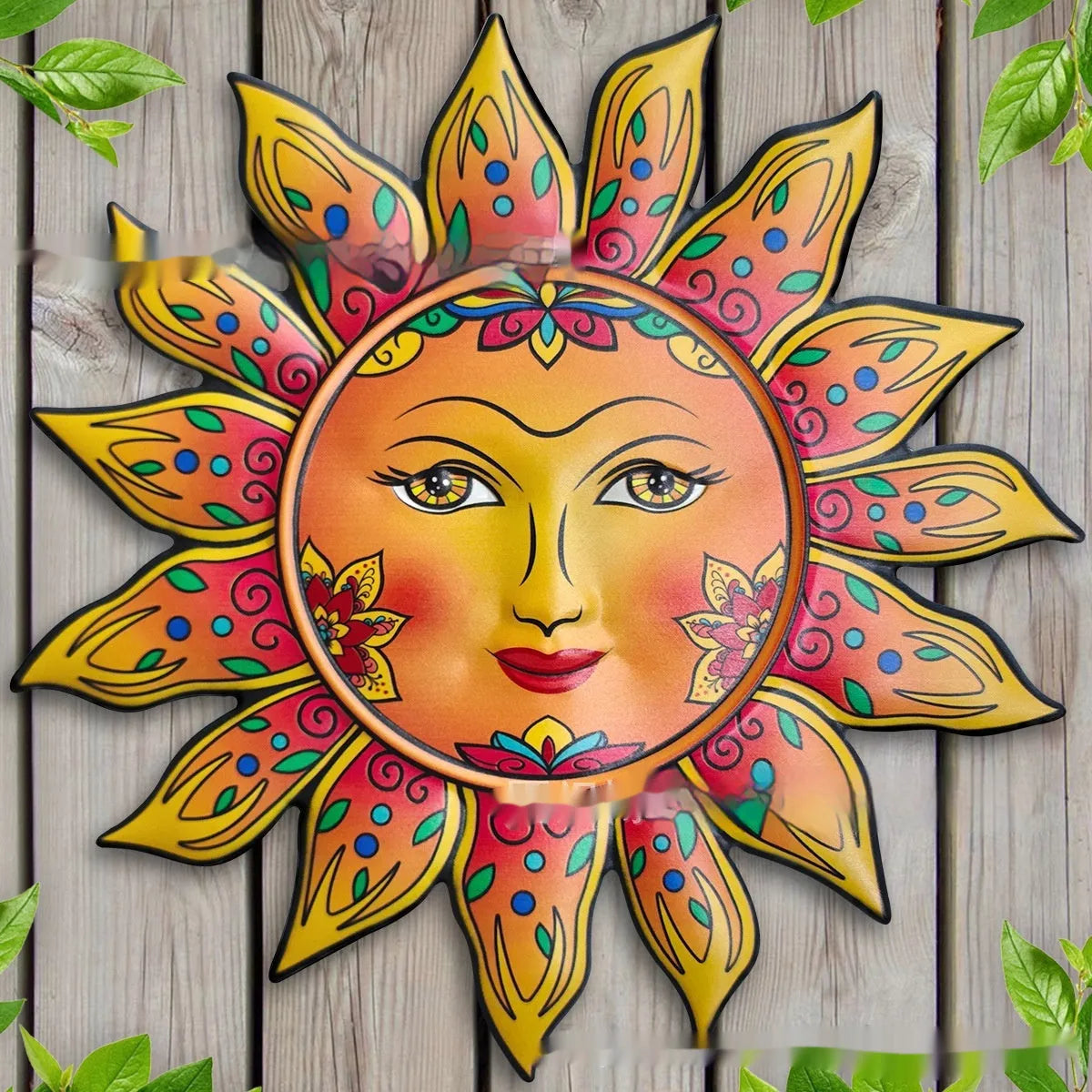 Iron sun face wall hanging decorative craft with detailed rays and 28cm diameter