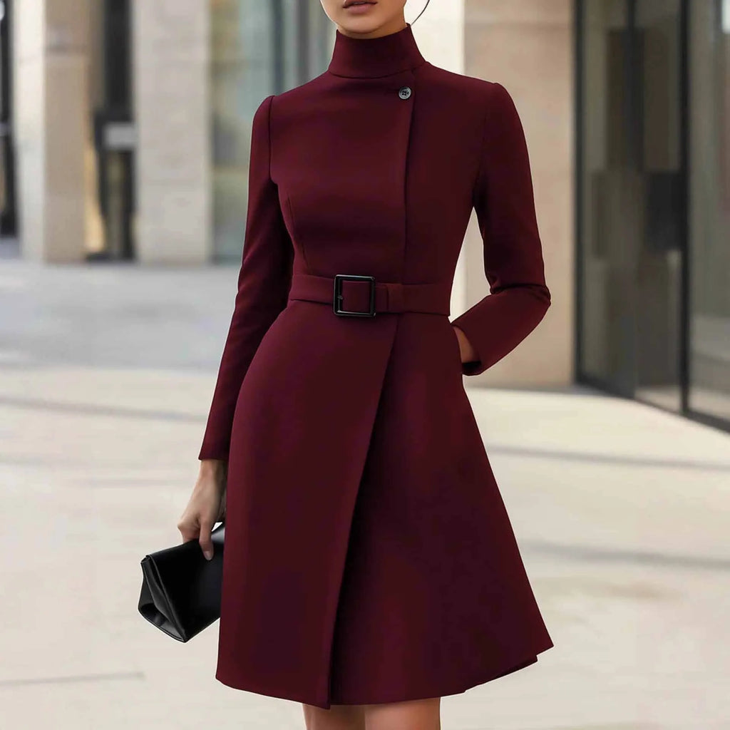 Women's long sleeve Bohemian style casual dress in black with high waist and zip.